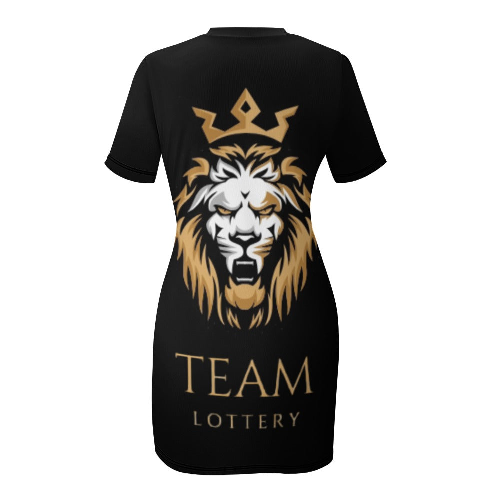 TEAM LOTTERY LION QUEEN Crew Neck Short Sleeve Dress