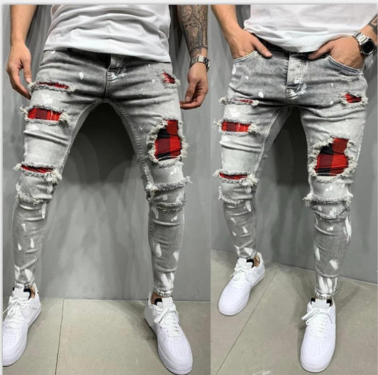 High Quality Men's Jeans Lacquer Shattered and Broken Fashion New Jeans