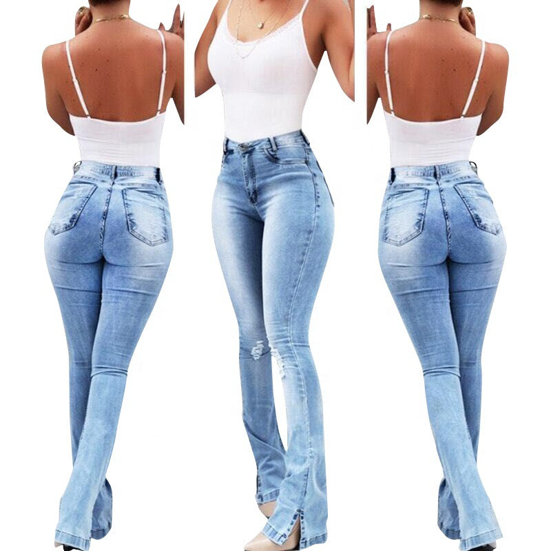 Stretch Flare High Waist Jeans Trousers For Women