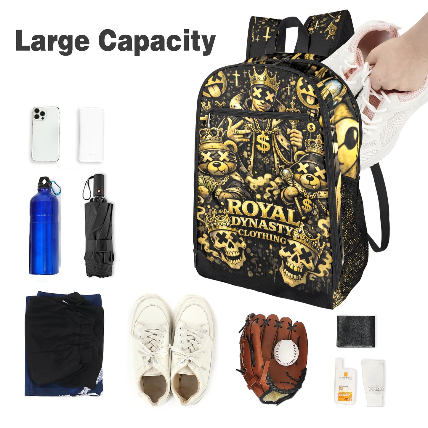 RDC BLACK AND GOLD KING EMOJI All Over Print Leisure Sports Backpack