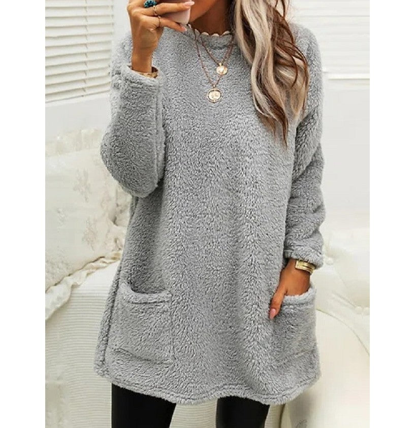 Women's Fleece Pullover Long Sweater With Pockets Winter Warm Casual Long Sleeve sweater