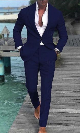 Men's Solid Color Casual Pants Suit