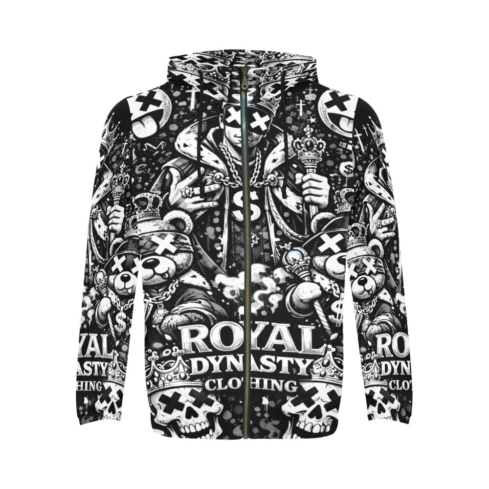 RDC BLACK AND WHITE KING EMOJI Men's All Over Print Full Zip Hoodie (Model H14)