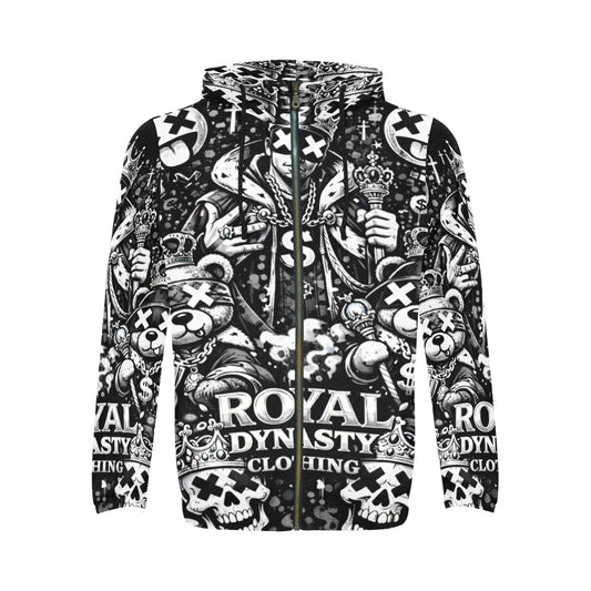 RDC BLACK AND WHITE KING EMOJI Men's All Over Print Full Zip Hoodie (Model H14)