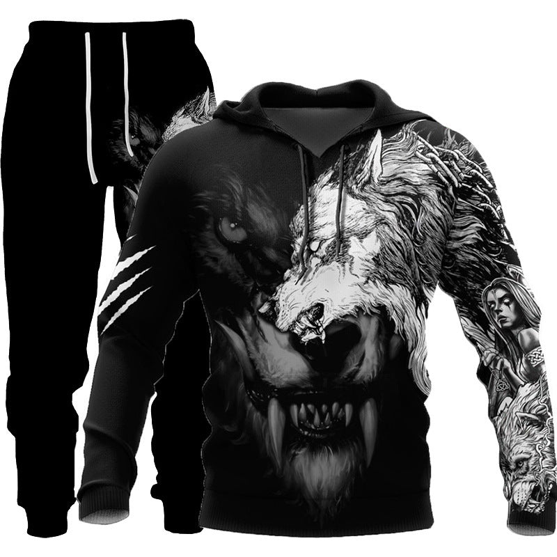 3D Wolf Print Tracksuit Set
