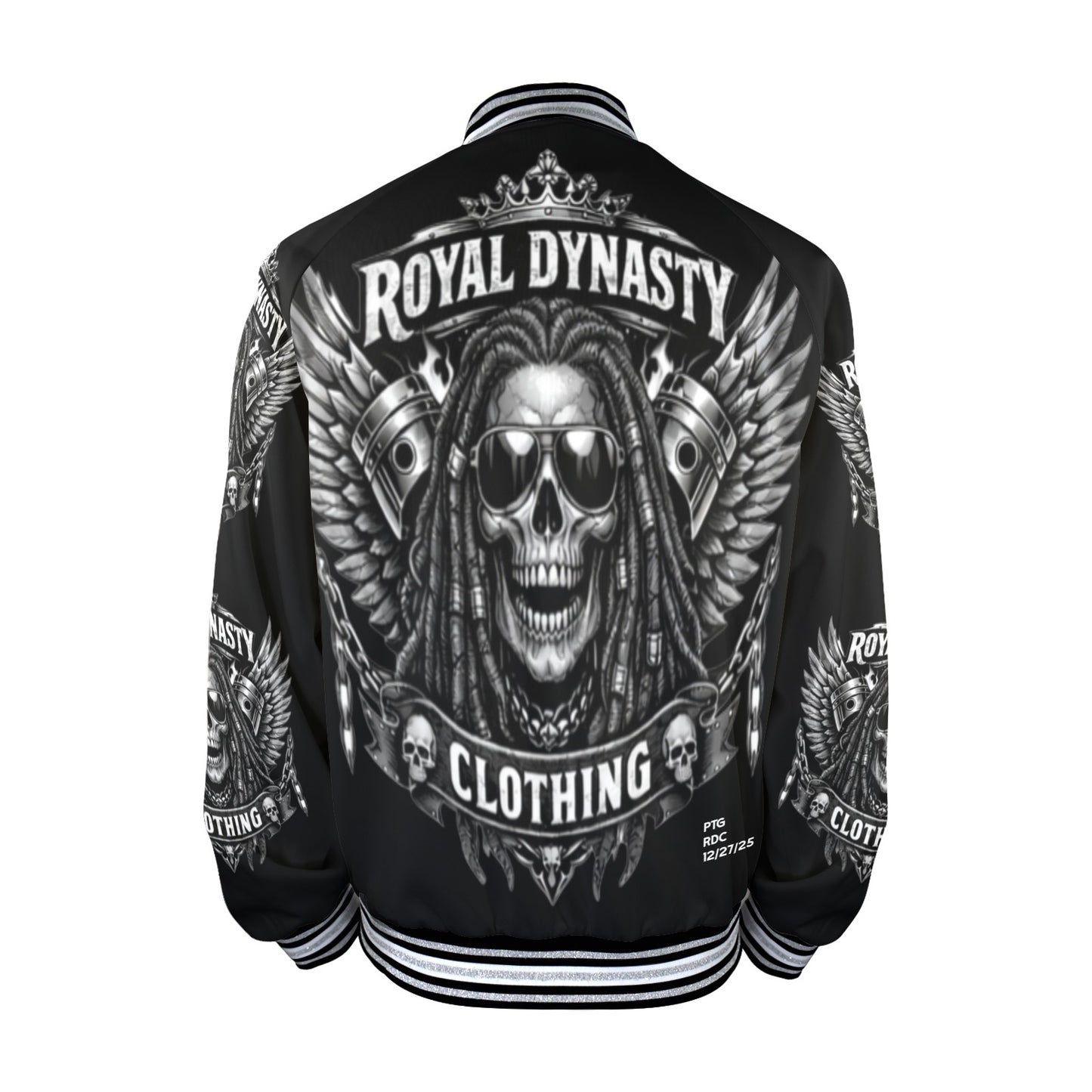 ROYAL DYNASTY SKULL New Men's Striped Trim Bomber Jacket