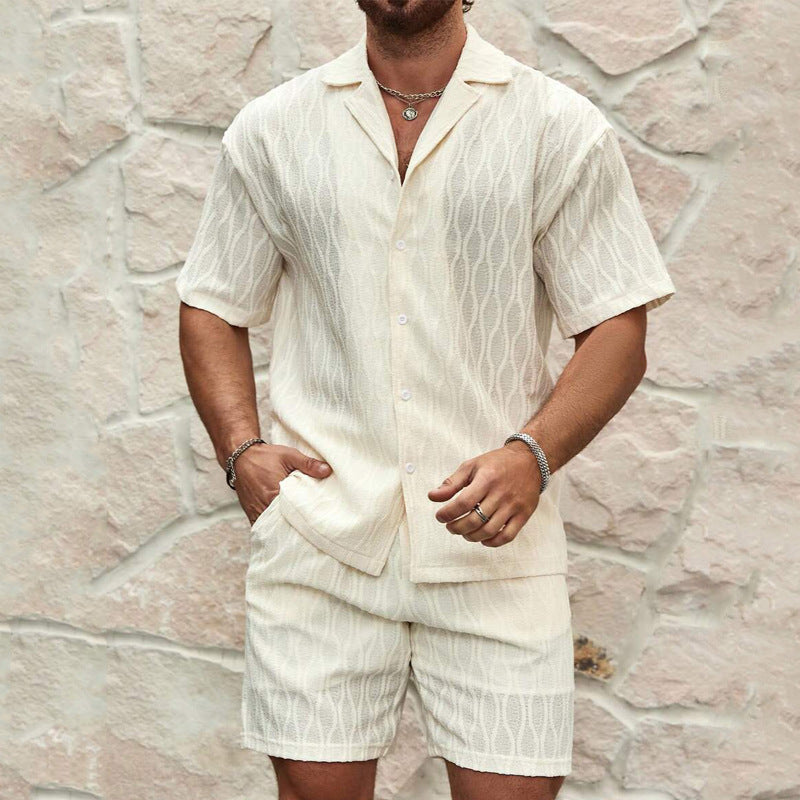 Men's Two Pieces Lapel Button Shirt & Shorts set