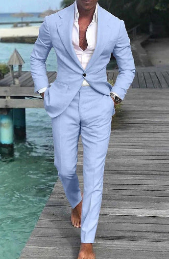 Men's Solid Color Casual Pants Suit