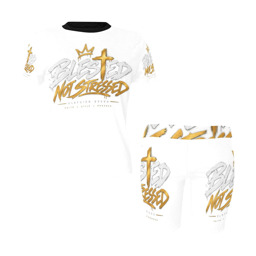 Blessed Not Stressed Women's T-Shirt & Shorts Yoga Set
