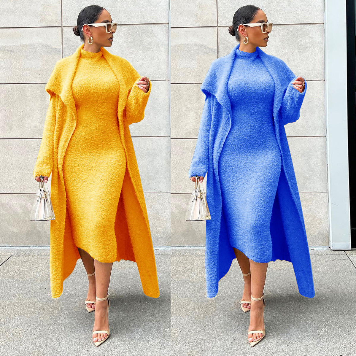 Autumn and winter cardigan velvet two-piece dress