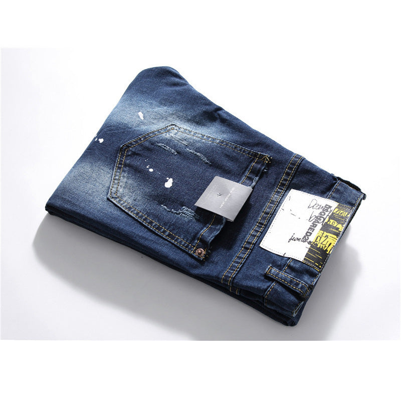 men jeans famous D2 Men slim jeans pants mens denim trousers zipper blue hole Pencil Pants