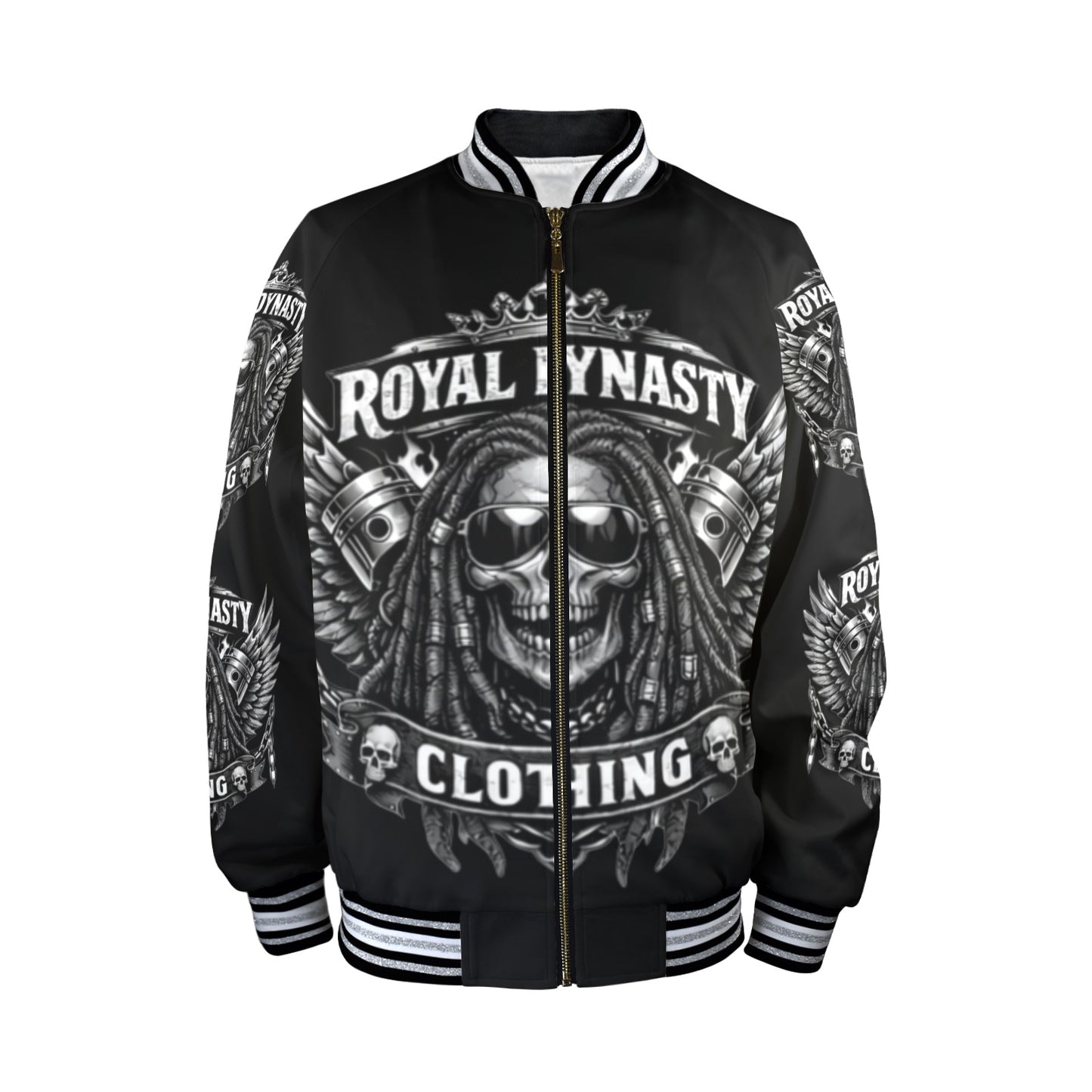 ROYAL DYNASTY SKULL New Men's Striped Trim Bomber Jacket