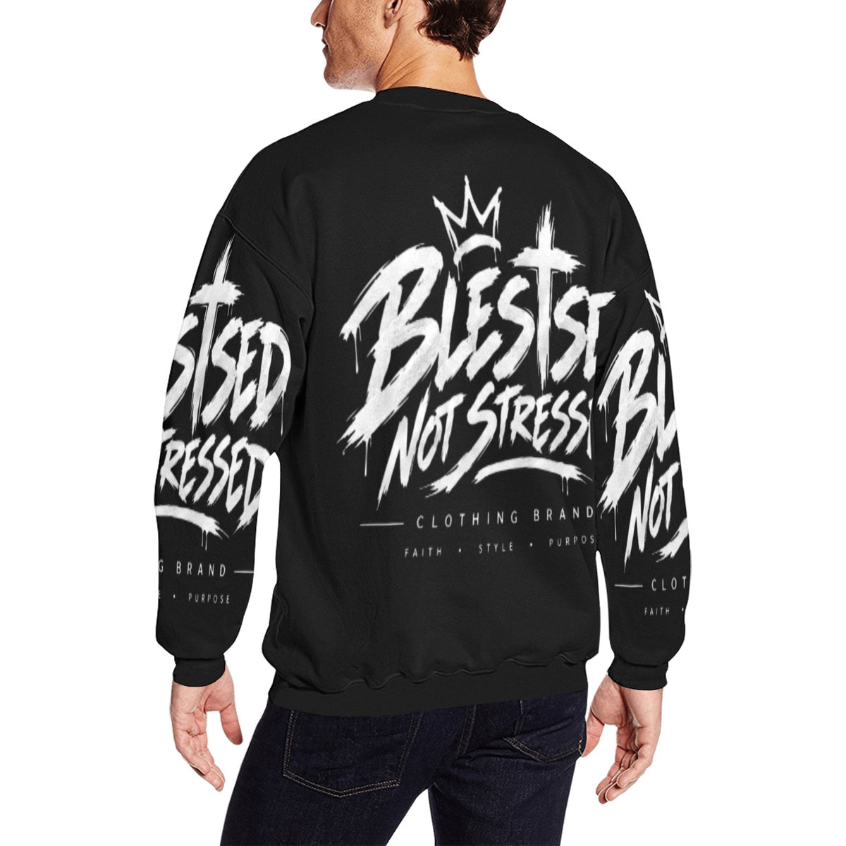 Blessed Not Stressed Men's Graphic Crewneck Sweatshirt