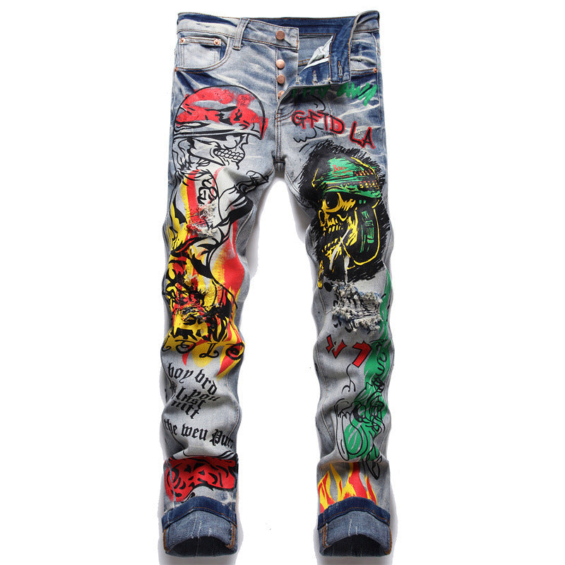 Stretch Print Dye Skinny Men's Jeans