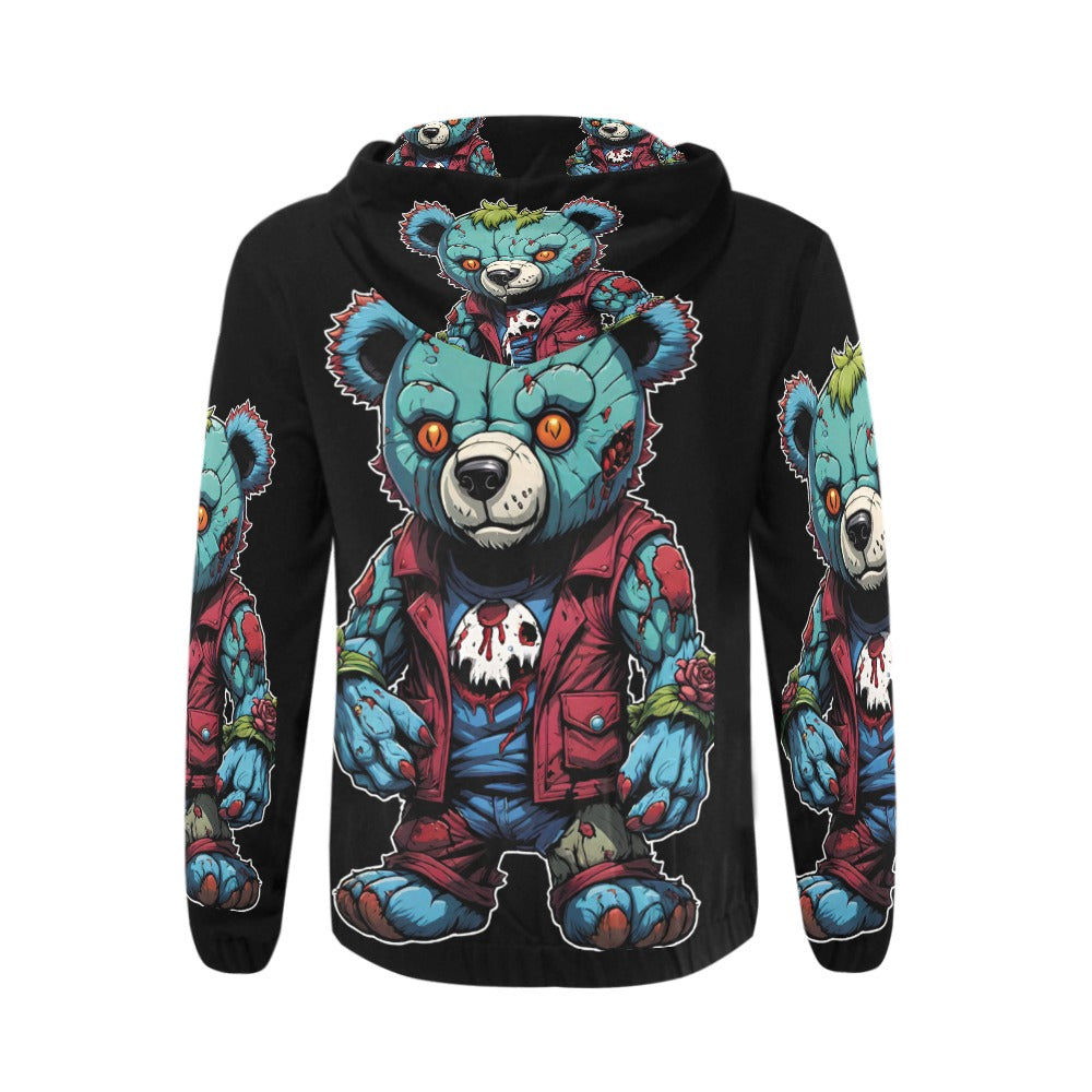 zombie bear Men's All Over Print Full Zip Hoodie (Model H14)