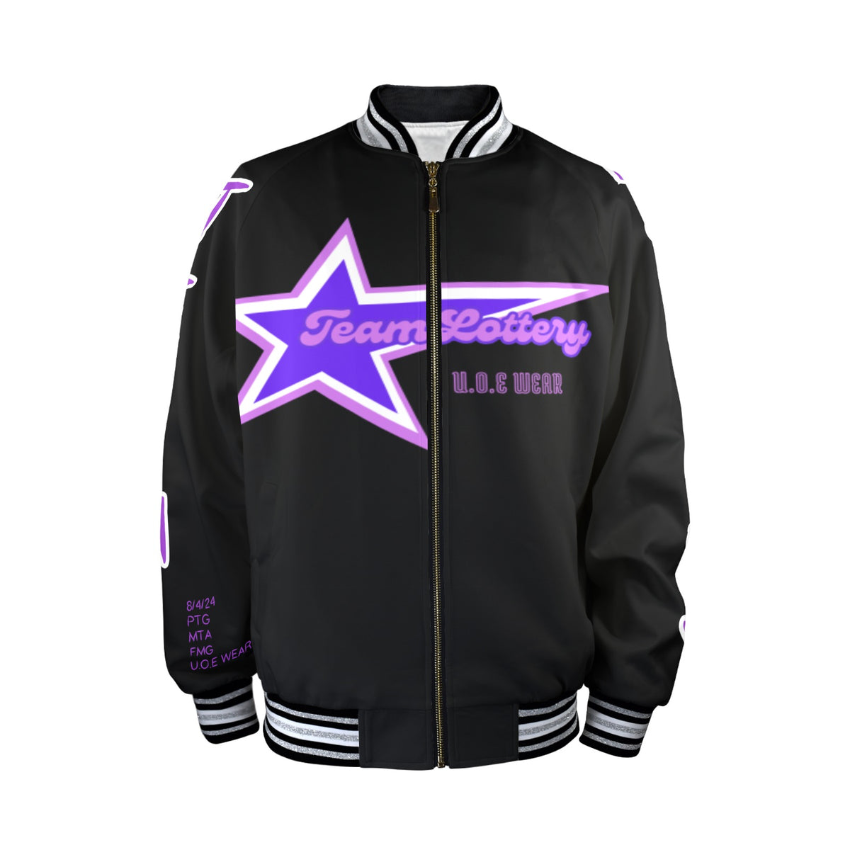 TEAM LOTTERY U.O.E WEAR Men's Striped Trim Bomber Jacket