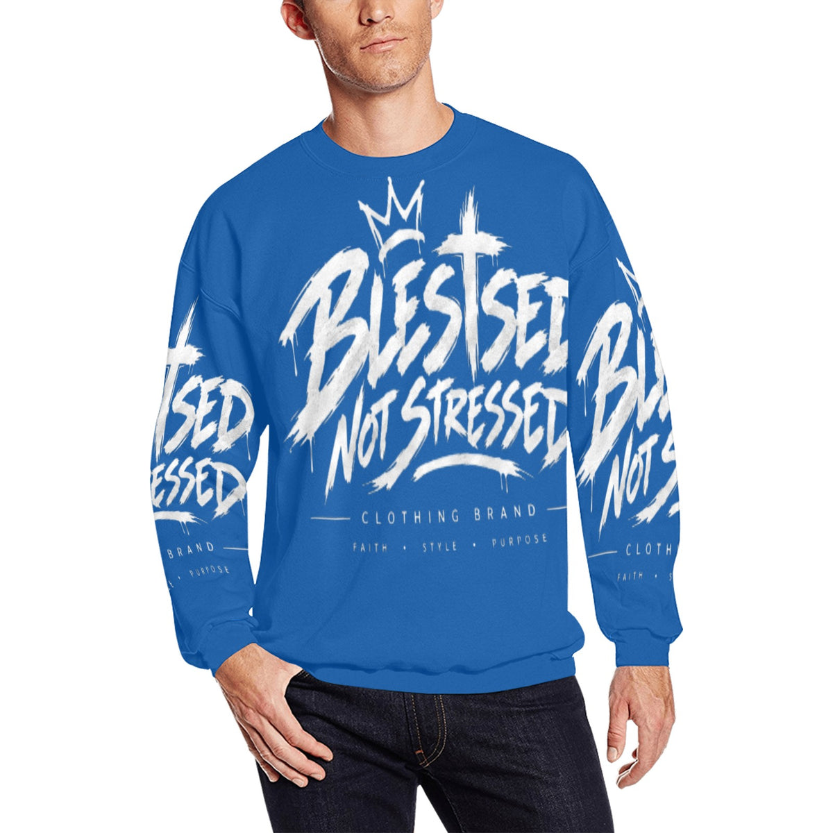 Blessed Not Stressed Men's Graphic Crewneck Sweatshirt