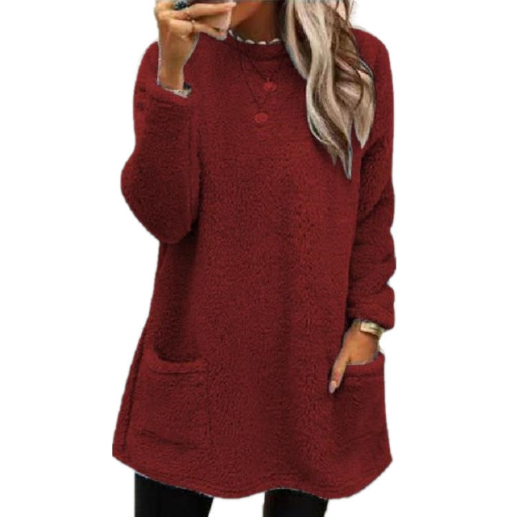 Women's Fleece Pullover Long Sweater With Pockets Winter Warm Casual Long Sleeve sweater