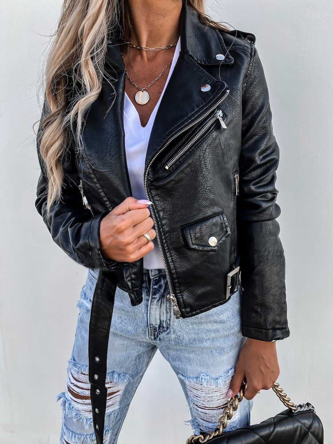 Jacket Top PU Leather Coat