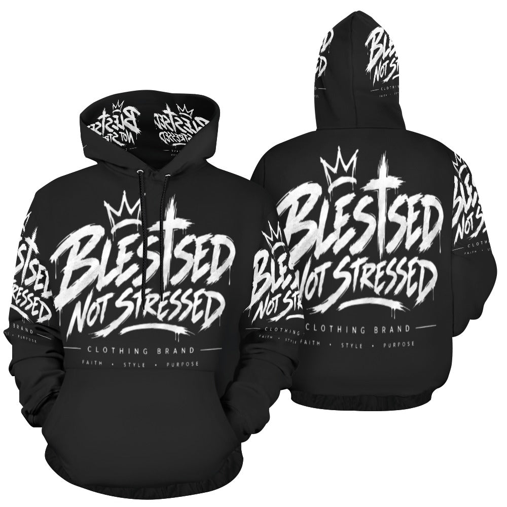 Blessed Not Stressed Men's All-Over Print Pullover Hoodie