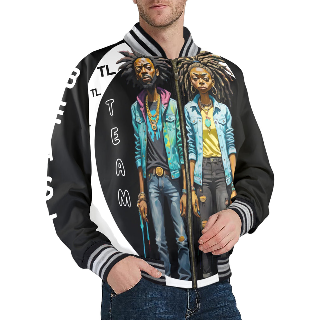 TEAM LOTTERY BEASTMODE Men's Striped Trim Bomber Jacket