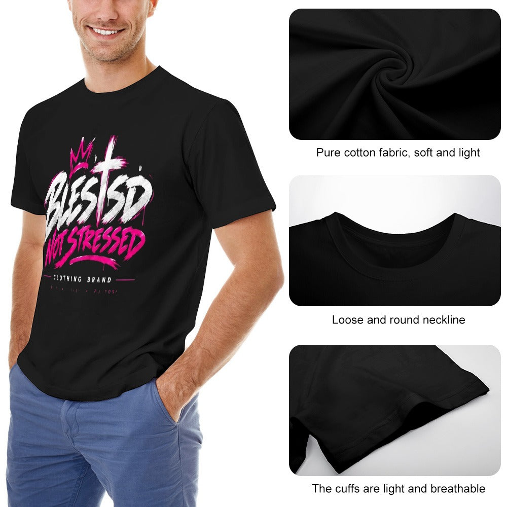 Blessed Not Stressed Men's 100% Cotton Graphic T-Shirt