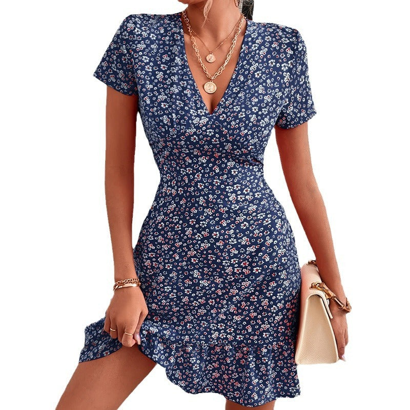 Fashion V-neck Loose Casual Floral Print Dress Women