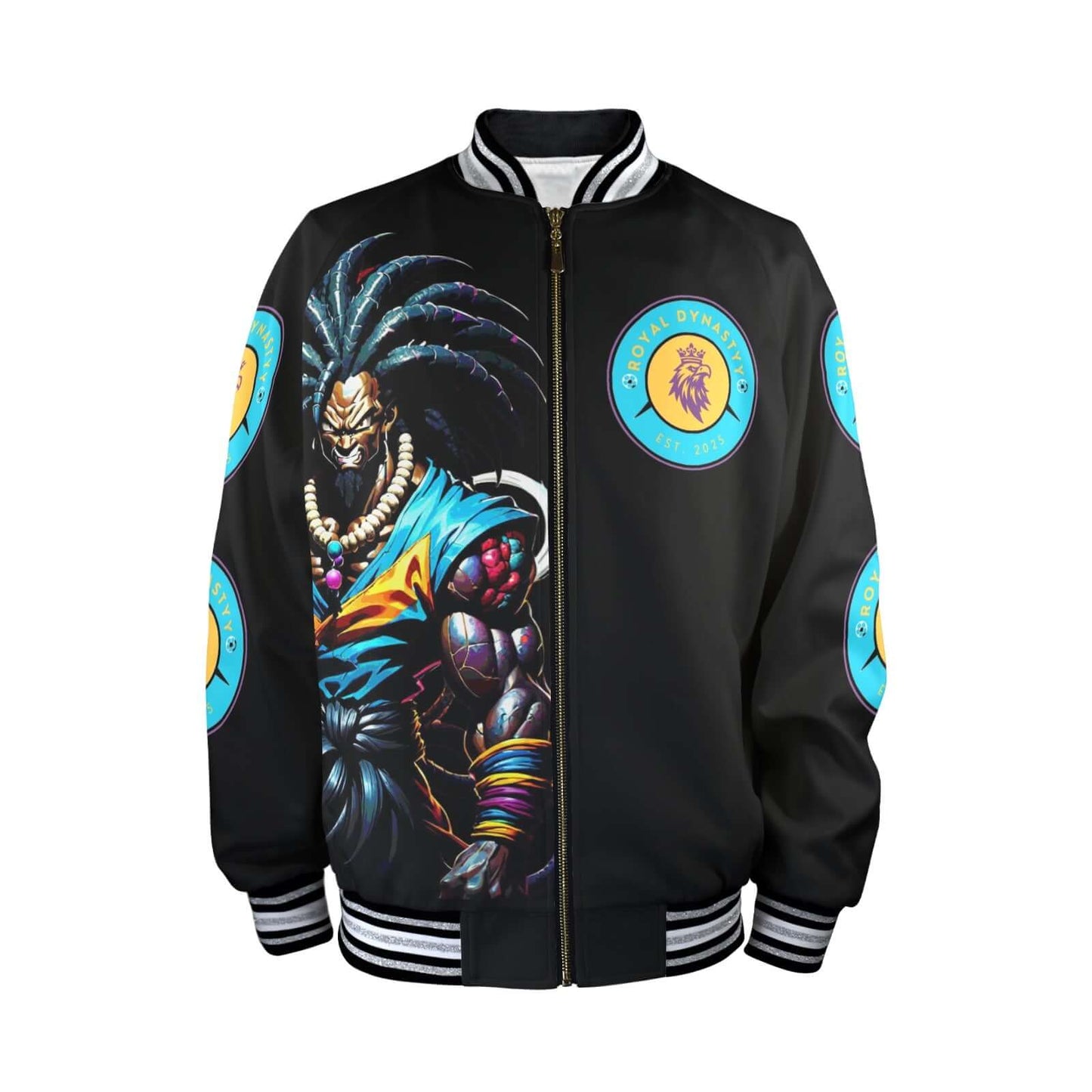 ROYAL DYNASTY LEGENDS NEVER DIE Men's Striped Trim Bomber Jacket