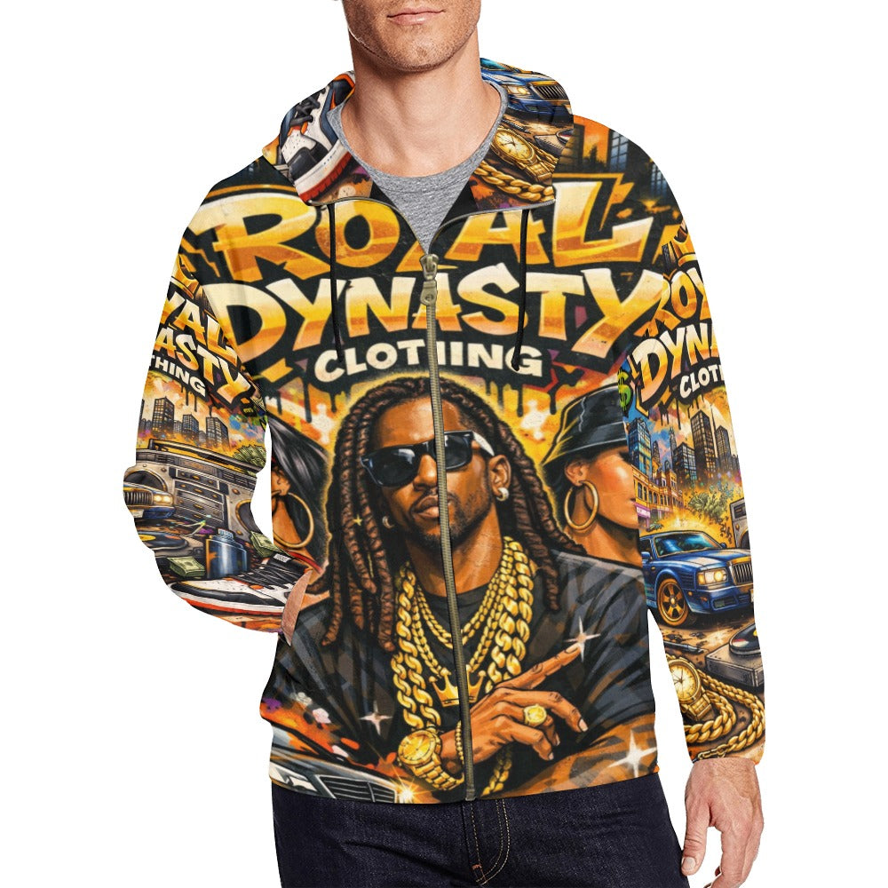 ROYAL DYNASY BIG MONEY Men's All Over Print Full Zip Hoodie (Model H14)