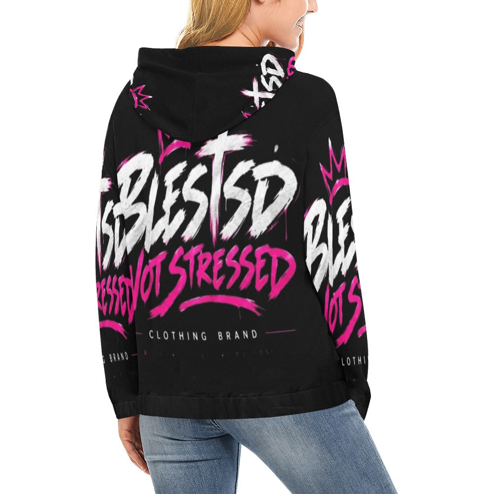 Blessed Not Stressed Women's All-Over Print Pullover Hoodie
