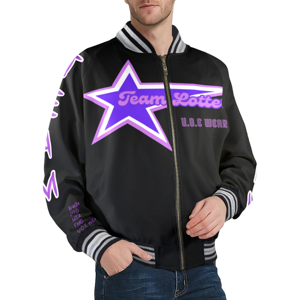 TEAM LOTTERY U.O.E WEAR Men's Striped Trim Bomber Jacket