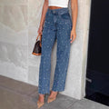 Cross Beaded Straight-leg Frayed Hem Jeans
