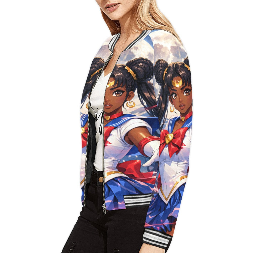Women's black anime Horizontal Stripes Jacket (Model H21)