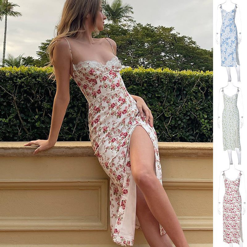 Floral print slit dress