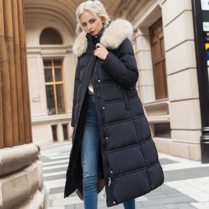 Women's Winter Slim Long Jacket With Fur Hood
