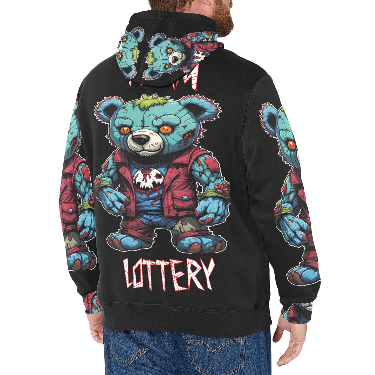 TEAM LOTTERY X ZOMBIE BEAR Men's Long Sleeve Fleece Hoodie (H55)