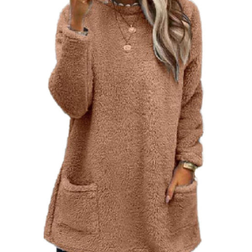 Women's Fleece Pullover Long Sweater With Pockets Winter Warm Casual Long Sleeve sweater