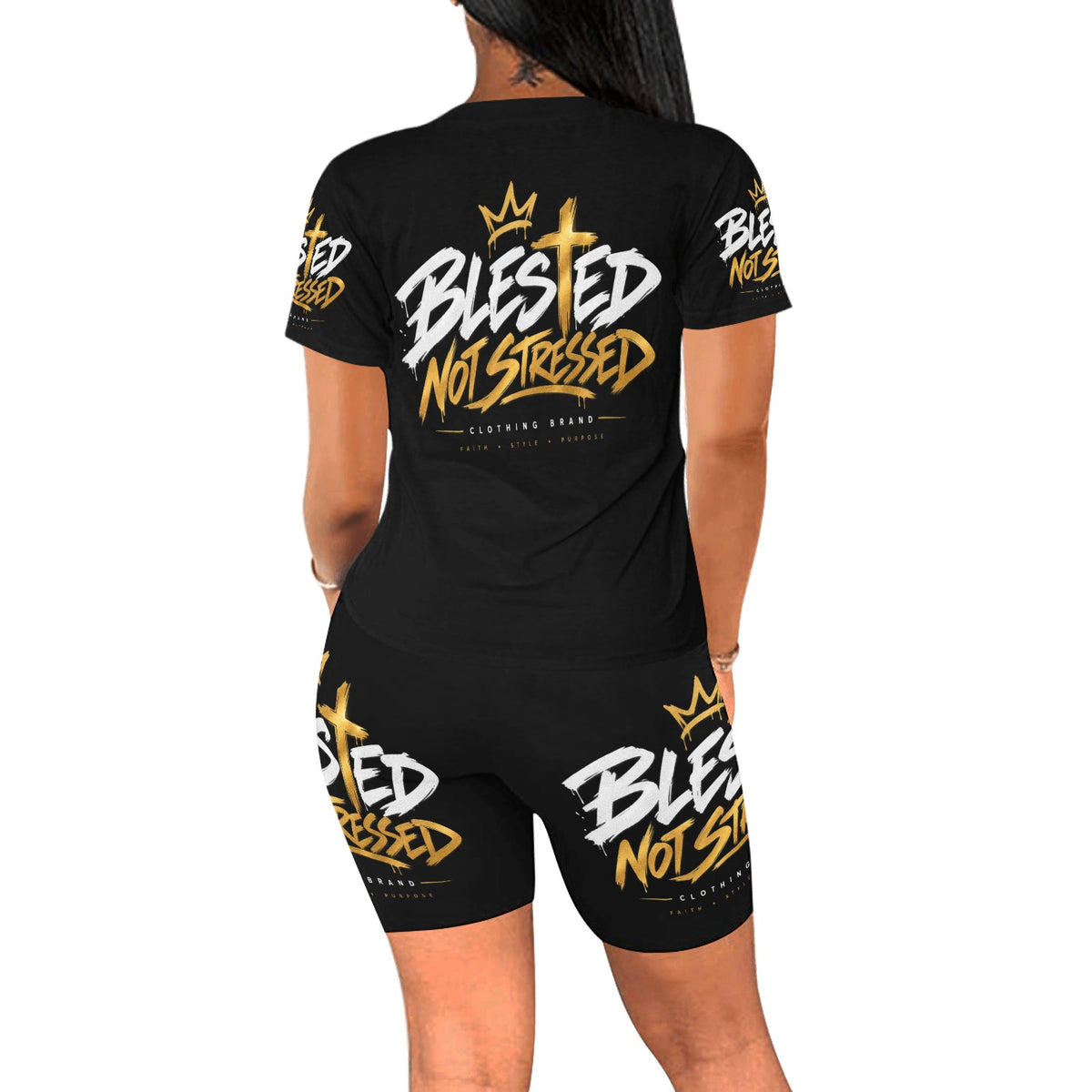 Blessed Not Stressed Women's T-Shirt & Shorts Yoga Set