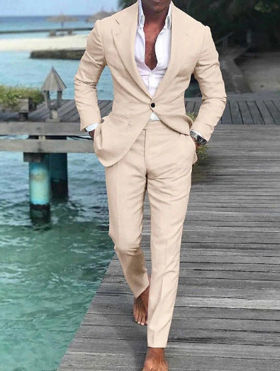 Men's Solid Color Casual Pants Suit