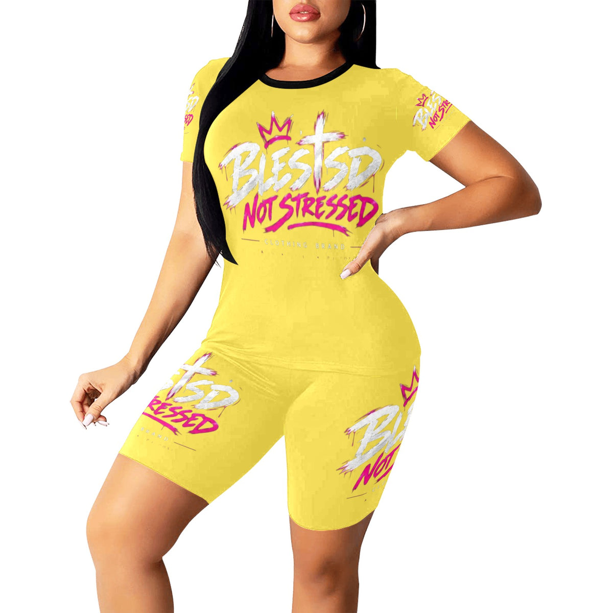 Blessed Not Stressed Women's Printed T-Shirt & Shorts Set