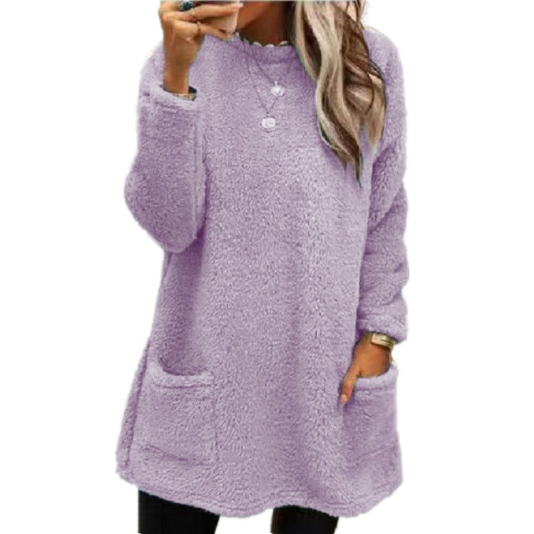 Women's Fleece Pullover Long Sweater With Pockets Winter Warm Casual Long Sleeve sweater