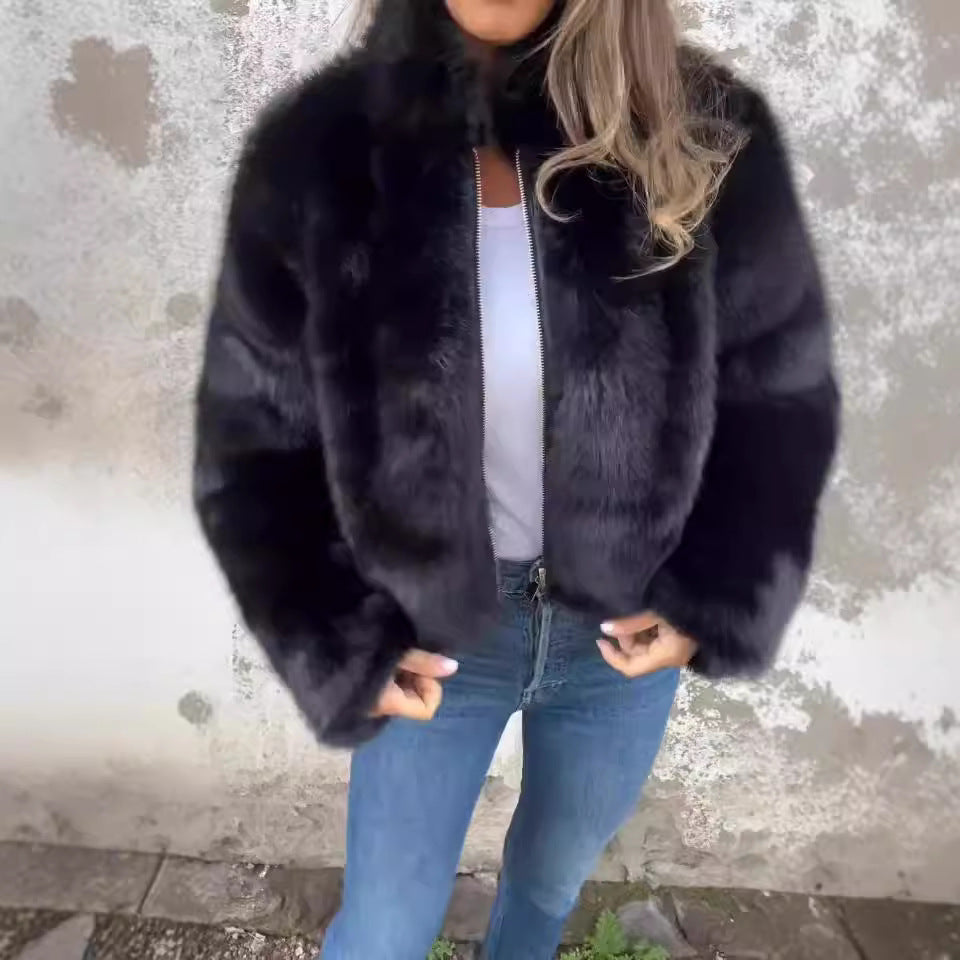 Fashion Stand Collar Plush Jacket