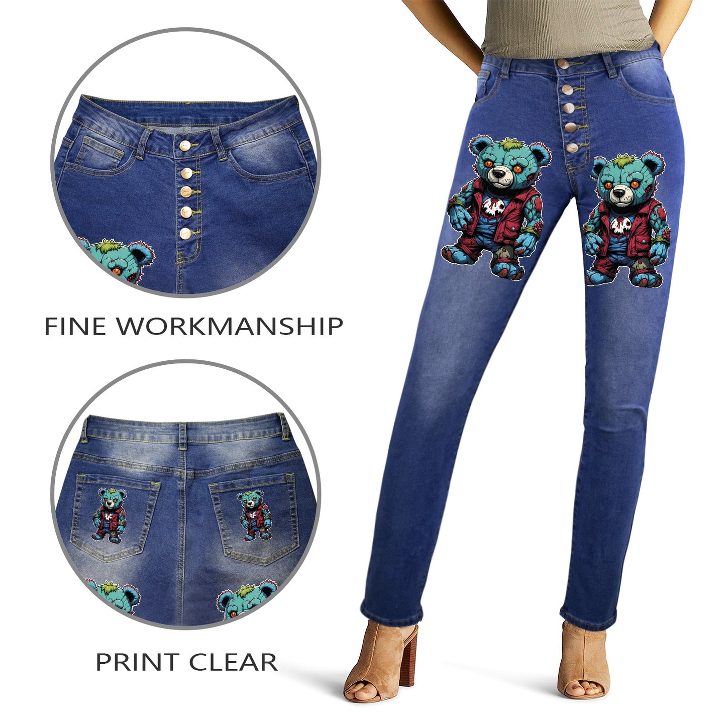 ZOMBIE BEAR Women's Jeans (Front&Back Printing)