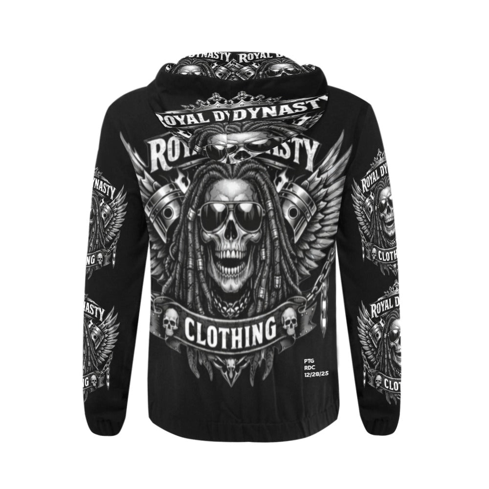 ROYAL DYNASTY BLACK AND WHITE SKULL Men's All Over Print Full Zip Hoodie (Model H14)