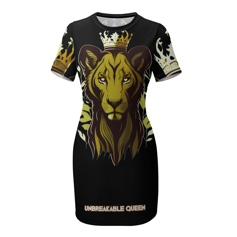 UNBREAKABLE QUEEN LIONESS Crew Neck Short Sleeve Dress