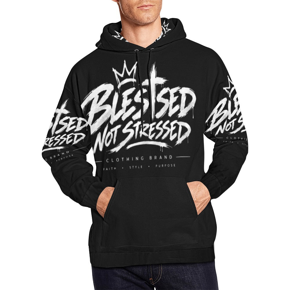 Blessed Not Stressed Men's All-Over Print Pullover Hoodie