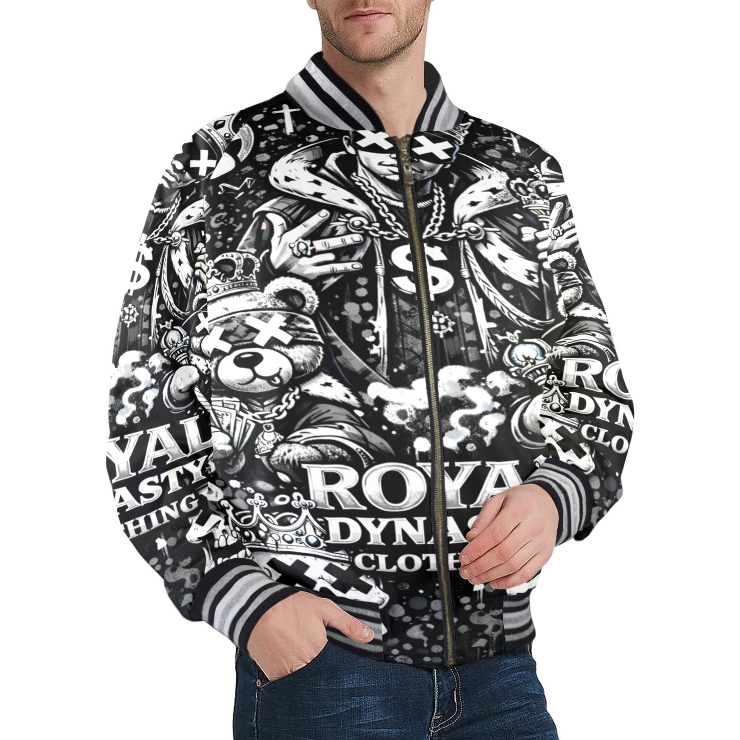 RDC EMOJI KING TYPE SHIII New Men's Striped Trim Bomber Jacket