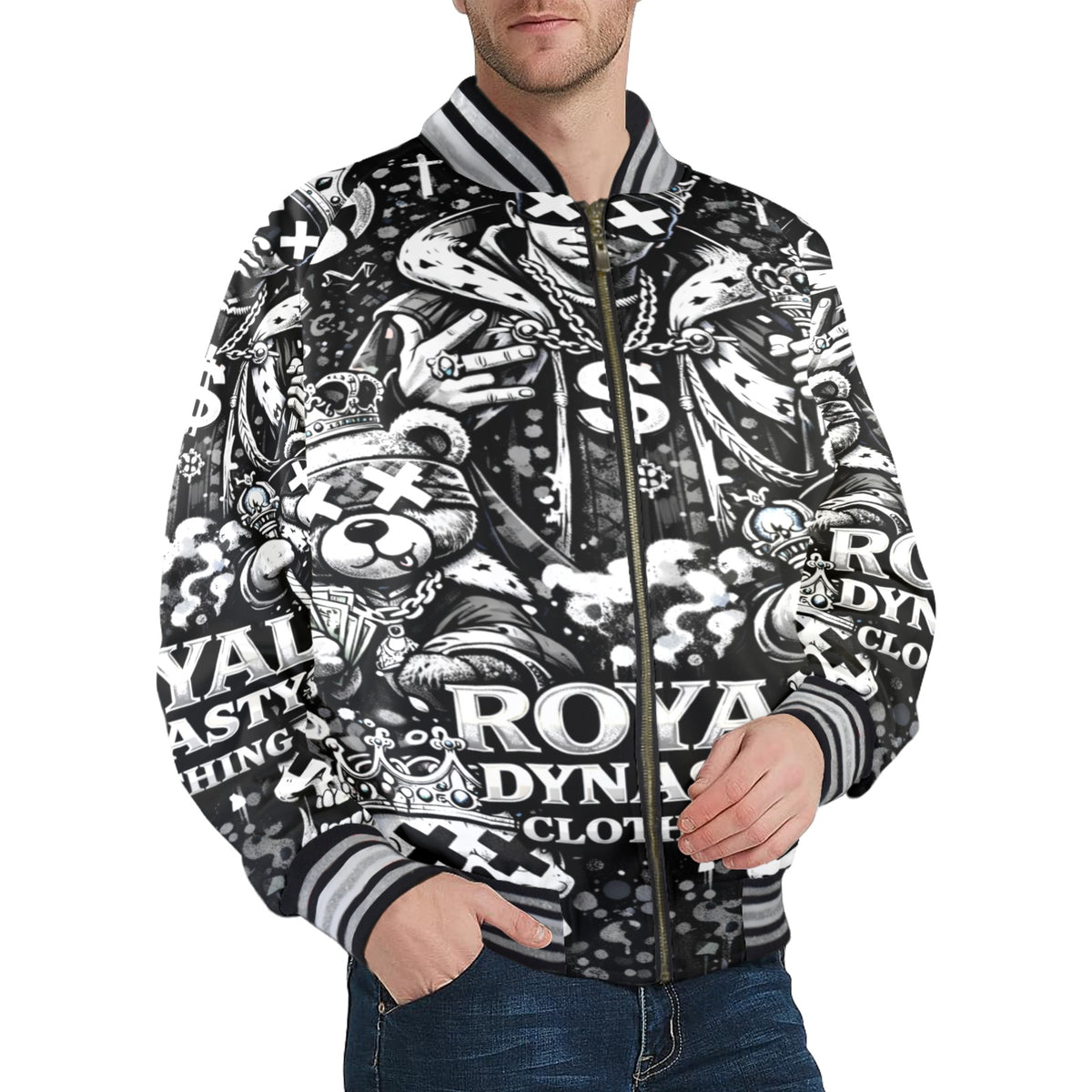 RDC EMOJI KING TYPE SHIII New Men's Striped Trim Bomber Jacket