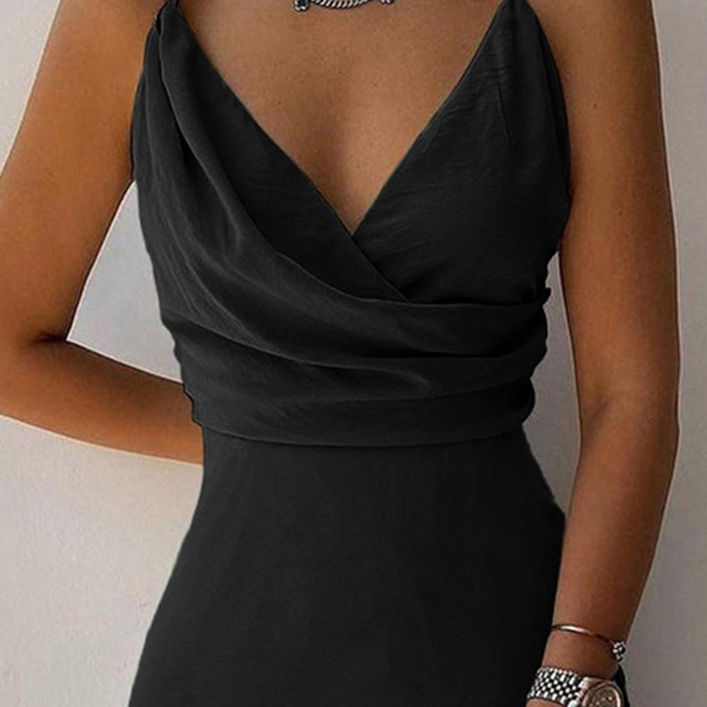 V-neck Slit Slim Suspender Dress For Women Clothing