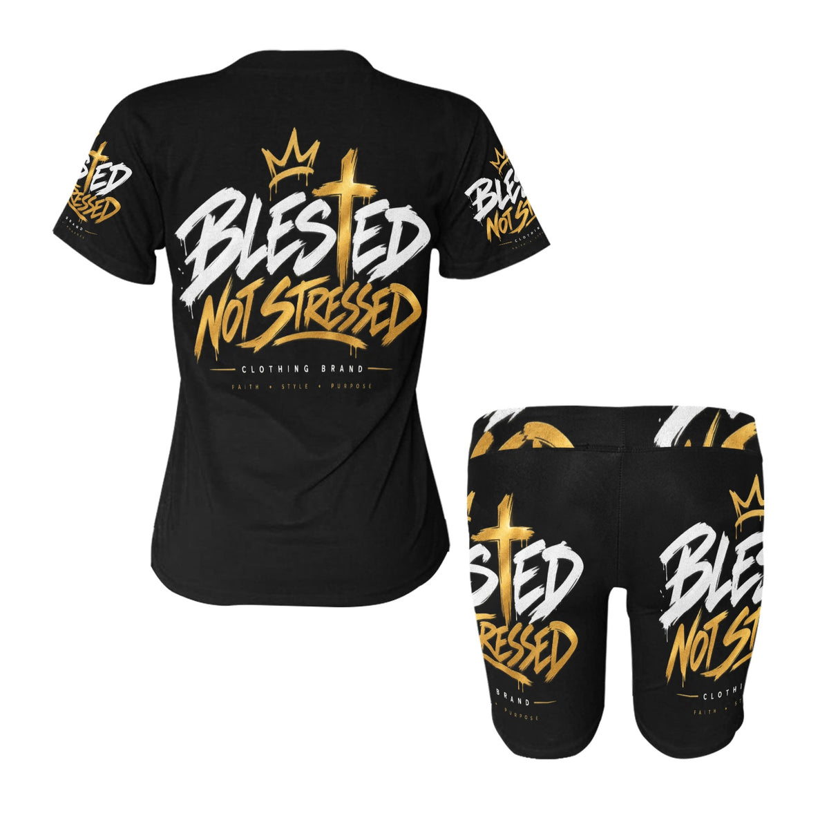 Blessed Not Stressed Women's T-Shirt & Shorts Yoga Set